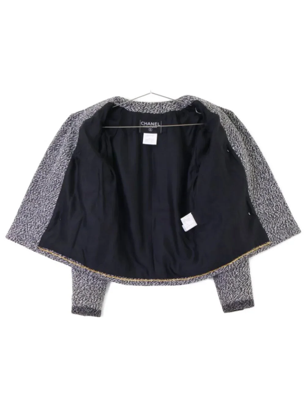Chanel 97C CC Logo Button Tweed Collarless Jacket 38